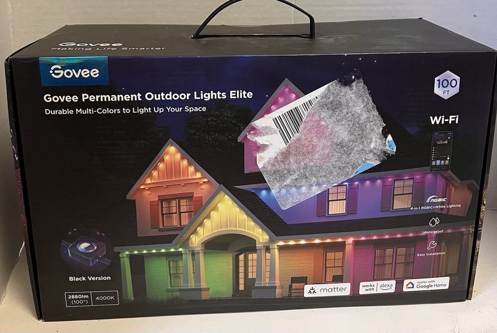 Govee RGBIC Permanent Outdoor Lights Elite Color Changing Smart LED Black 100ft